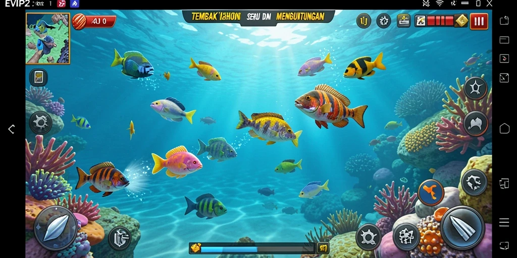 Tampilan gameplay seru dalam EVIP2 saat menangkap ikan.
