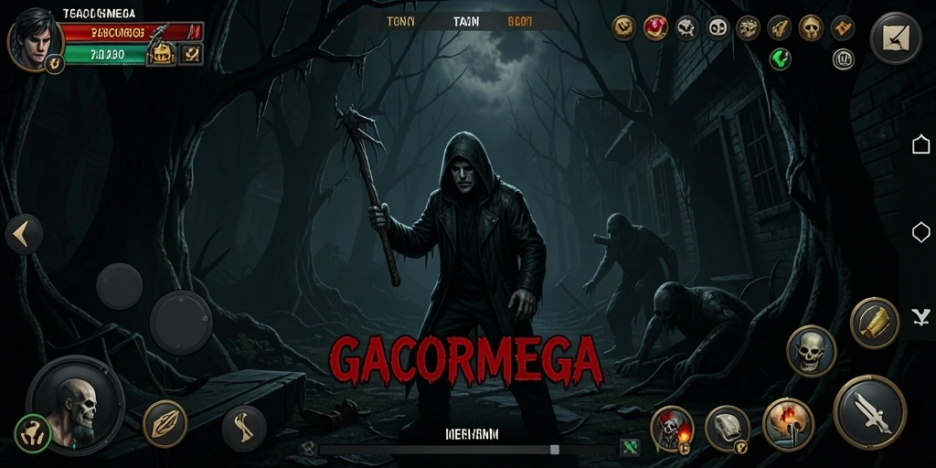 Tampak gameplay GACORMEGA dengan suasana Horror yang mencekam.