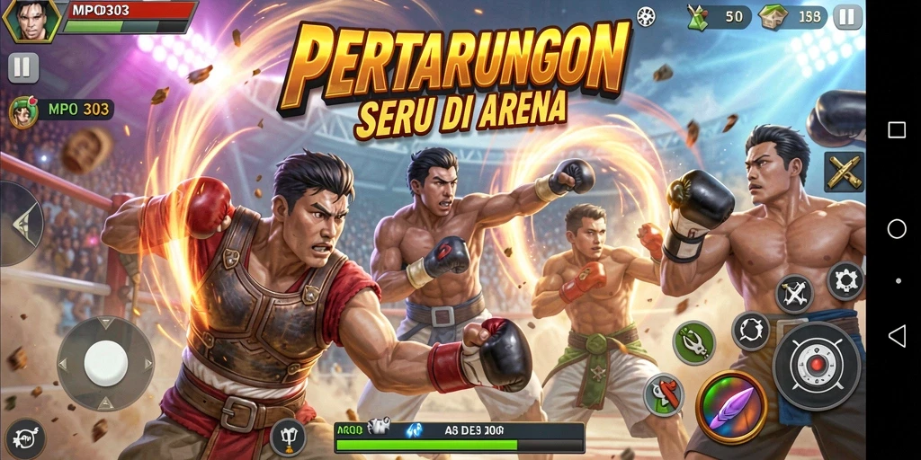 Screenshot gameplay MPO303 dengan aksi pertarungan mendebarkan.